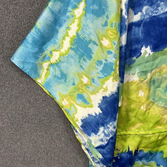 Chaps Shirt Womens Large Blue Green Tie Dye V Neck Kimono Sleeve Drawstring - Picture 4 of 15